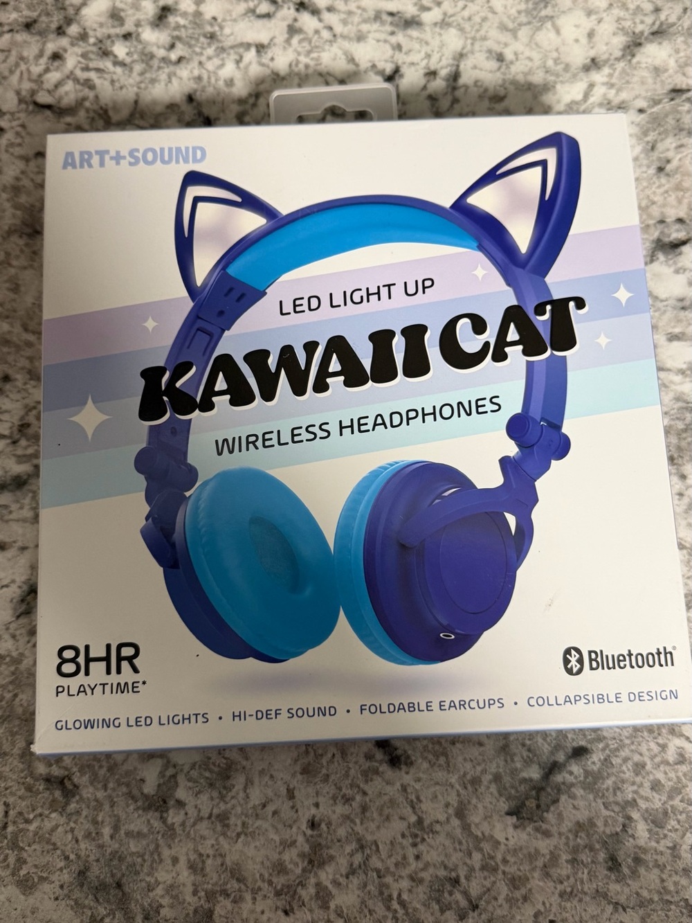 Kawaii Cat LED Light Up Wireless Headphones - Blue